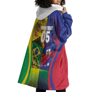 Custom Brazil Haiti 2026 World Football Wearable Blanket Hoodie Go For Glory