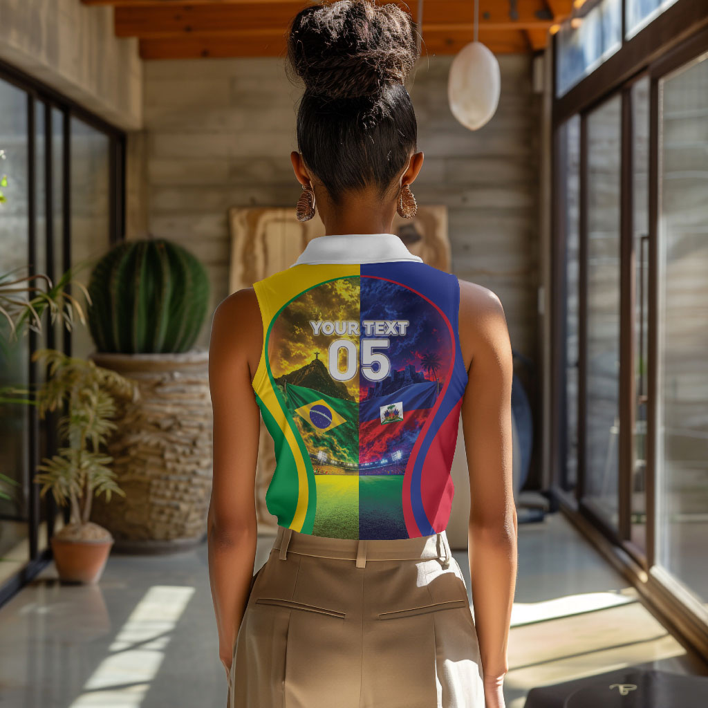 Custom Brazil Haiti 2026 World Football Women Sleeveless Polo Shirt Go For Glory