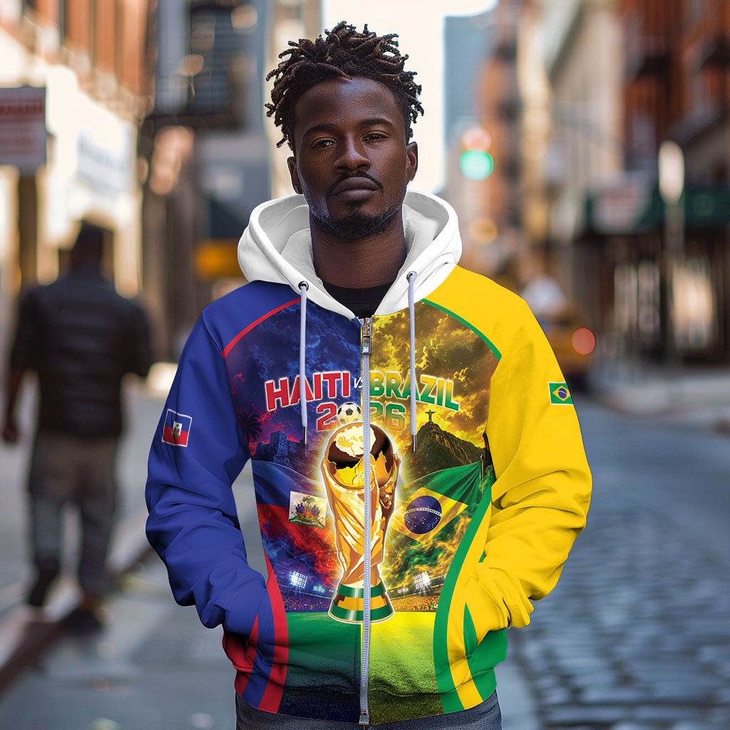 Custom Brazil Haiti 2026 World Football Zip Hoodie Go For Glory