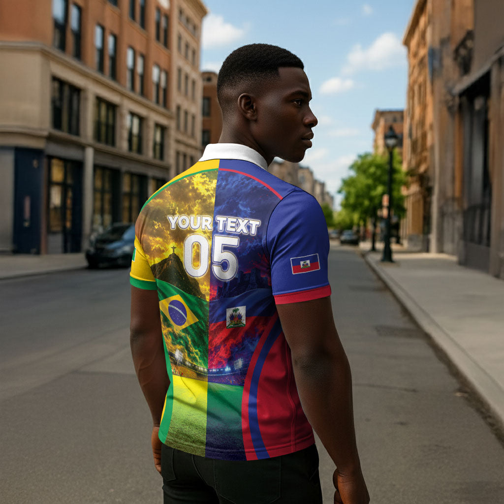 Custom Brazil Haiti 2026 World Football Zipper Polo Shirt Go For Glory