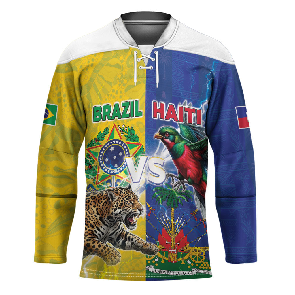 Custom Brazil And Haiti Football Hockey Jersey Jaguar With Kanson Wouj Special Style
