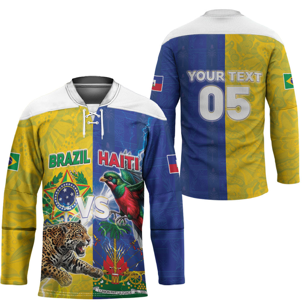 Custom Brazil And Haiti Football Hockey Jersey Jaguar With Kanson Wouj Special Style