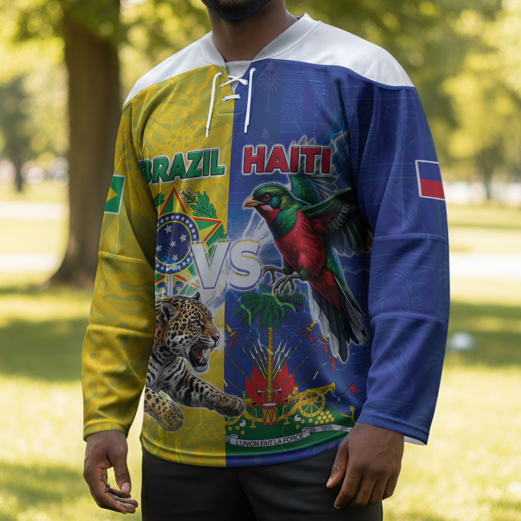 Custom Brazil And Haiti Football Hockey Jersey Jaguar With Kanson Wouj Special Style