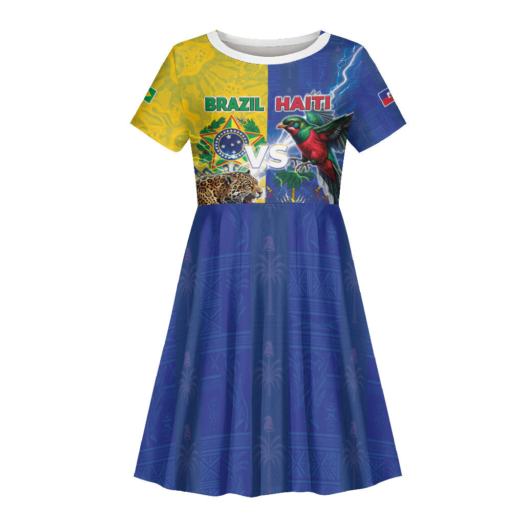 Custom Brazil And Haiti Football Kid Short Sleeve Dress Jaguar With Kanson Wouj Special Style