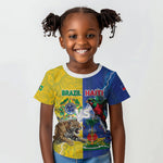 Custom Brazil And Haiti Football Kid T shirt Jaguar With Kanson Wouj Special Style