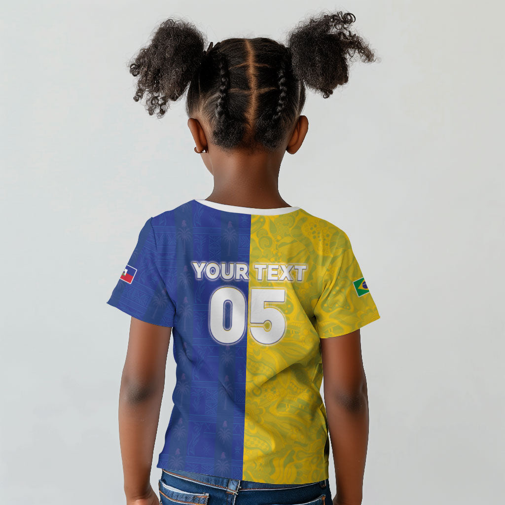 Custom Brazil And Haiti Football Kid T shirt Jaguar With Kanson Wouj Special Style