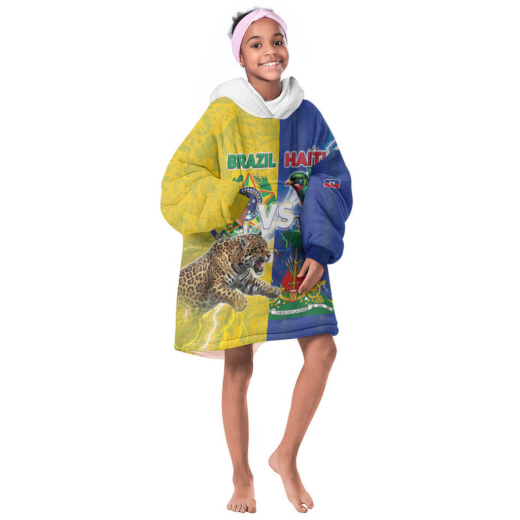 Custom Brazil And Haiti Football Kid Wearable Blanket Hoodie Jaguar With Kanson Wouj Special Style