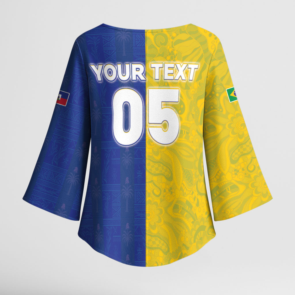Custom Brazil And Haiti Football Kimono Sleeve Blouse Jaguar With Kanson Wouj Special Style