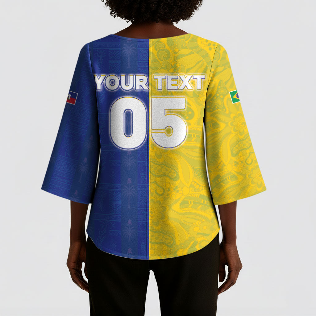 Custom Brazil And Haiti Football Kimono Sleeve Blouse Jaguar With Kanson Wouj Special Style