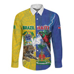 Custom Brazil And Haiti Football Long Sleeve Button Shirt Jaguar With Kanson Wouj Special Style