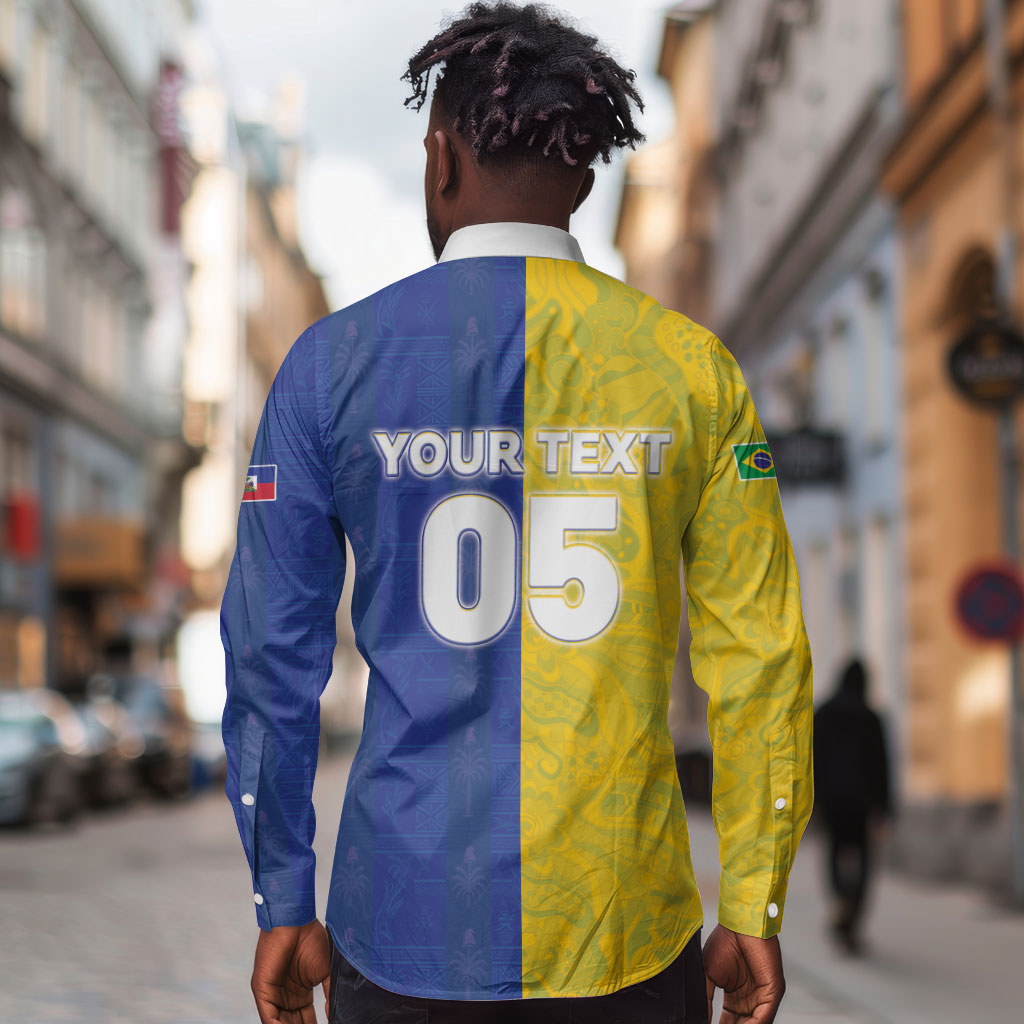 Custom Brazil And Haiti Football Long Sleeve Button Shirt Jaguar With Kanson Wouj Special Style