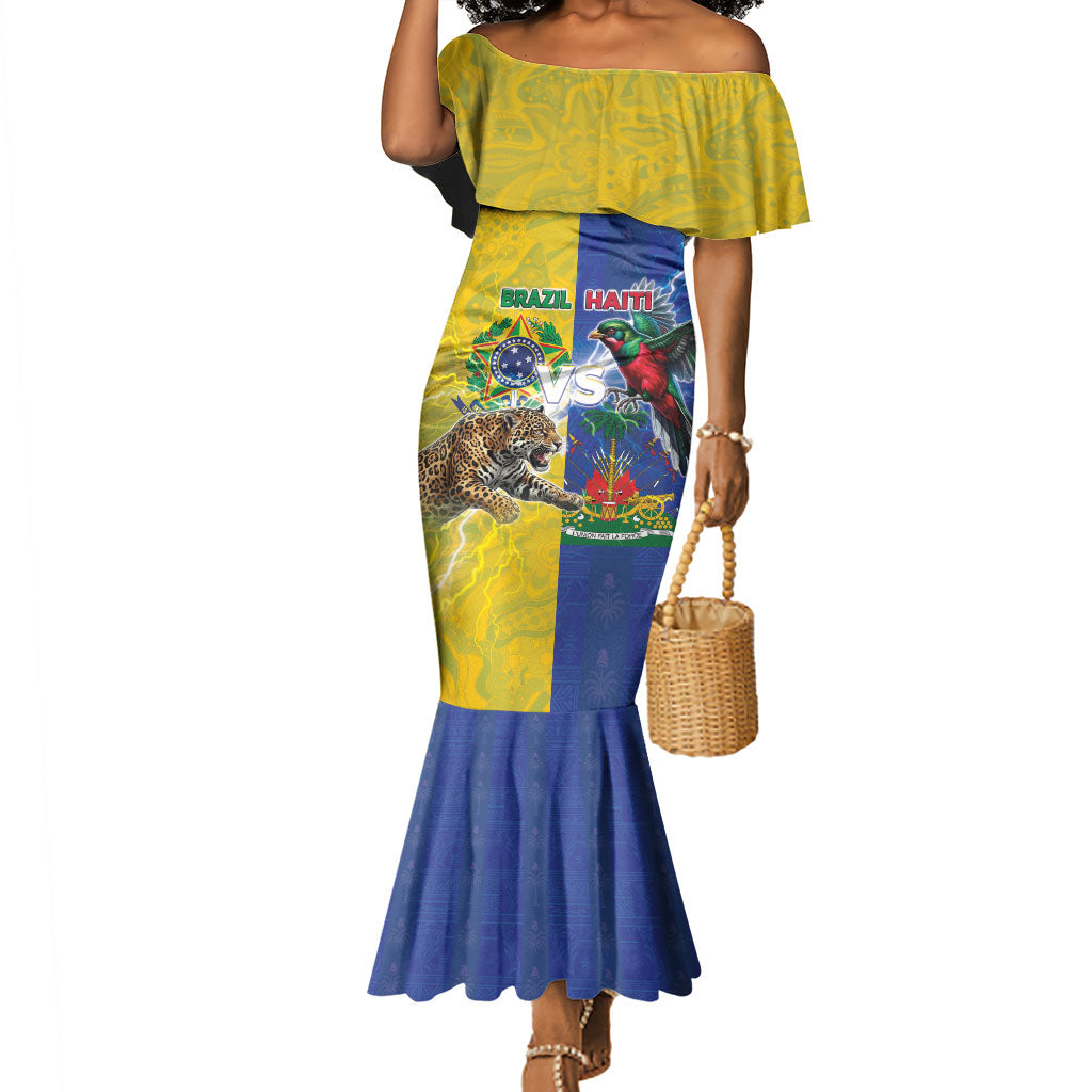 Custom Brazil And Haiti Football Mermaid Dress Jaguar With Kanson Wouj Special Style