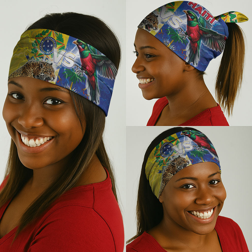 Brazil And Haiti Football Neck Gaiter Jaguar With Kanson Wouj Special Style