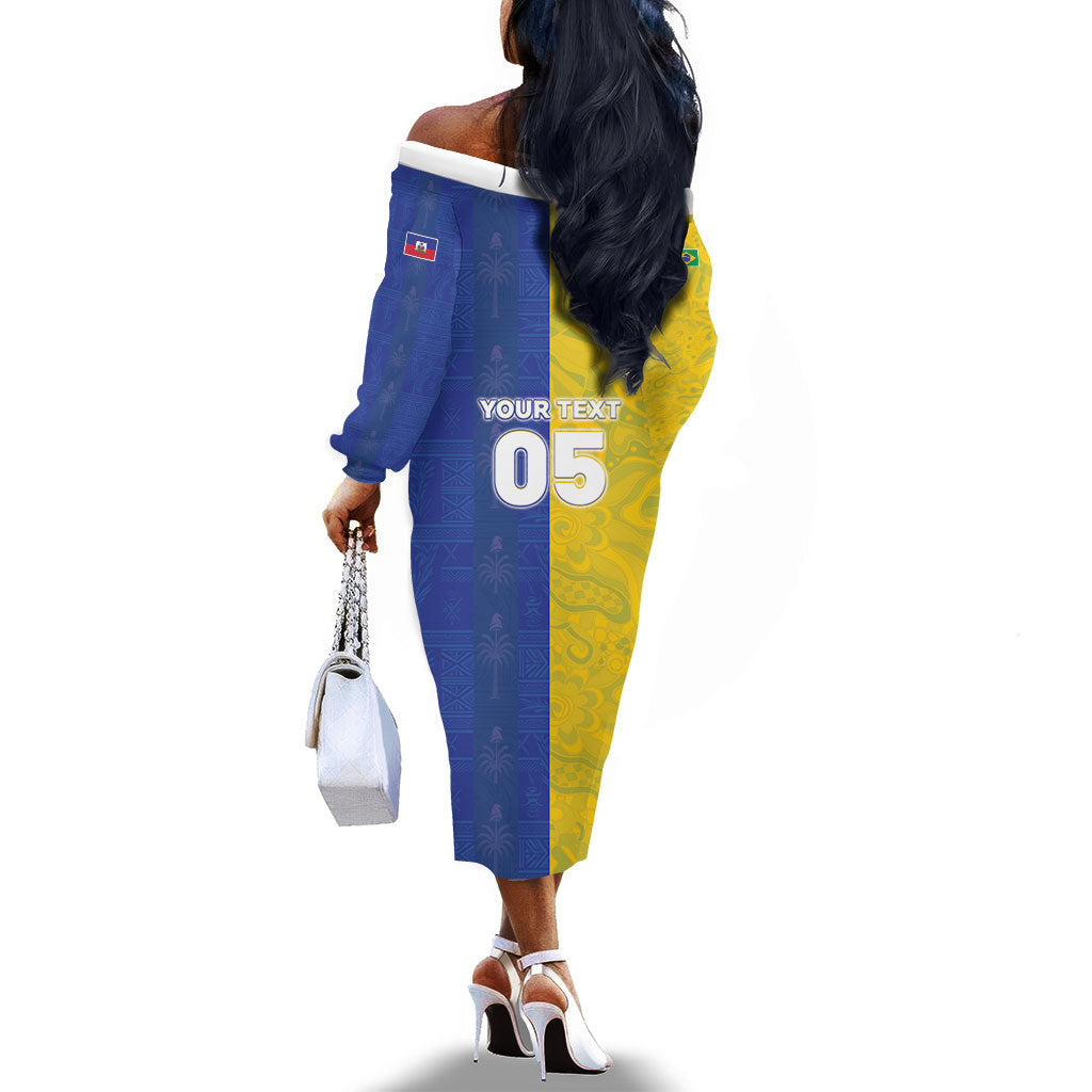 Custom Brazil And Haiti Football Off The Shoulder Long Sleeve Dress Jaguar With Kanson Wouj Special Style