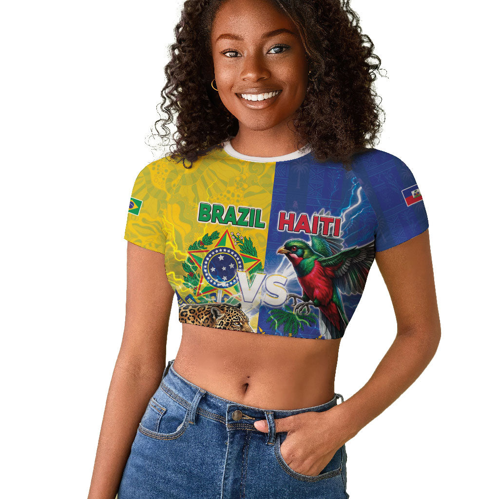 Custom Brazil And Haiti Football Raglan Cropped T shirt Jaguar With Kanson Wouj Special Style
