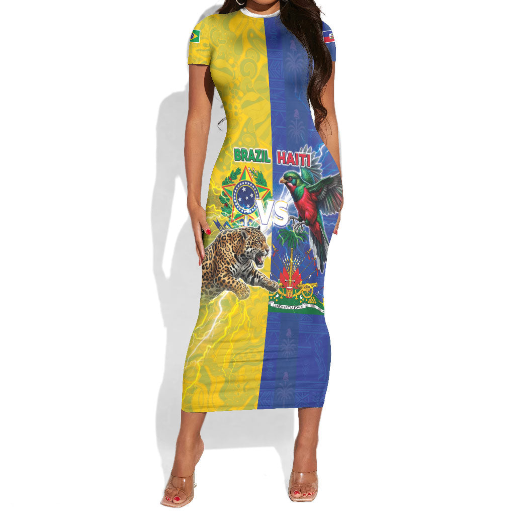 Custom Brazil And Haiti Football Short Sleeve Bodycon Dress Jaguar With Kanson Wouj Special Style