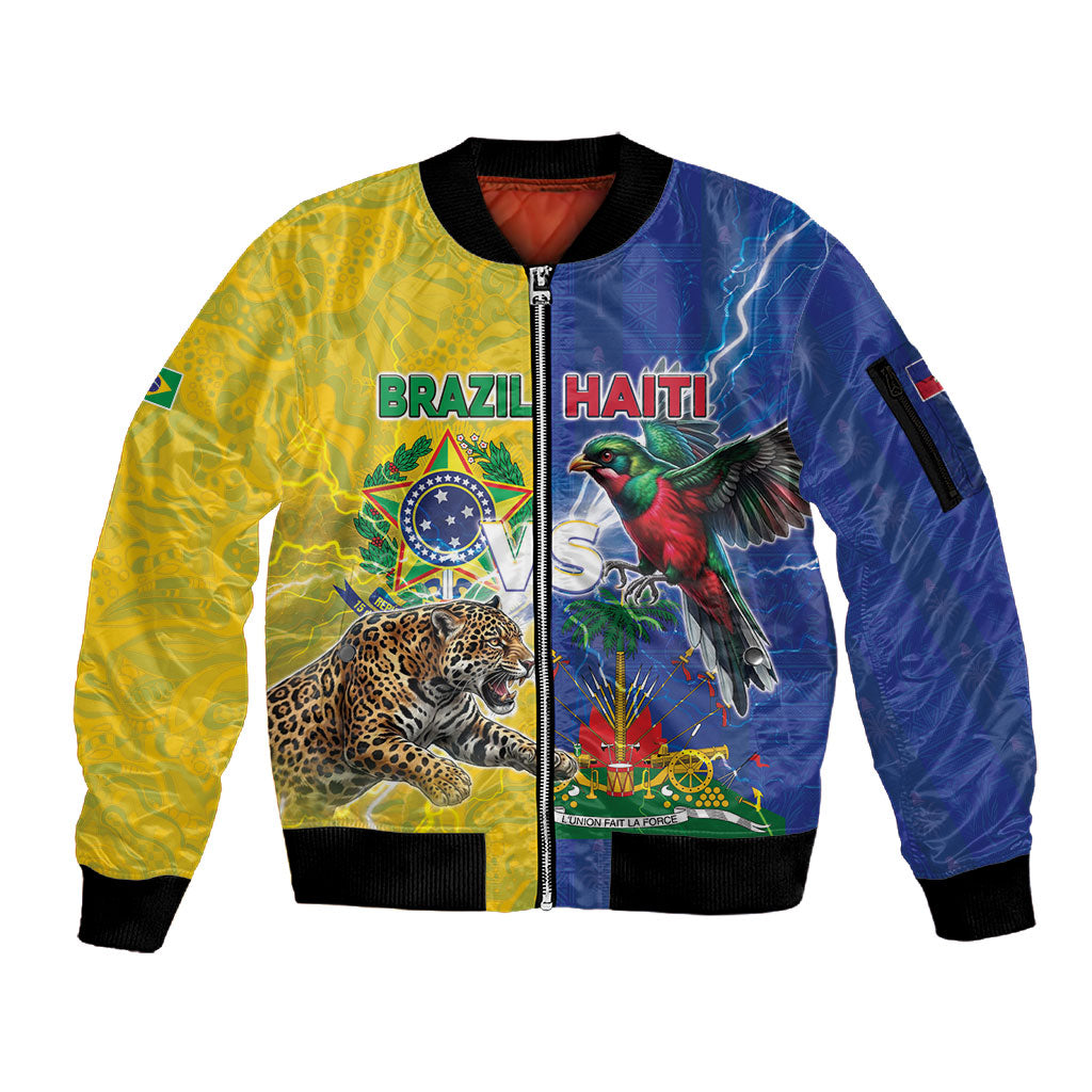 Custom Brazil And Haiti Football Sleeve Zip Bomber Jacket Jaguar With Kanson Wouj Special Style
