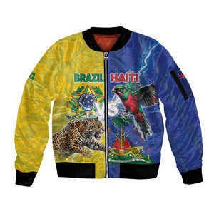 Custom Brazil And Haiti Football Sleeve Zip Bomber Jacket Jaguar With Kanson Wouj Special Style