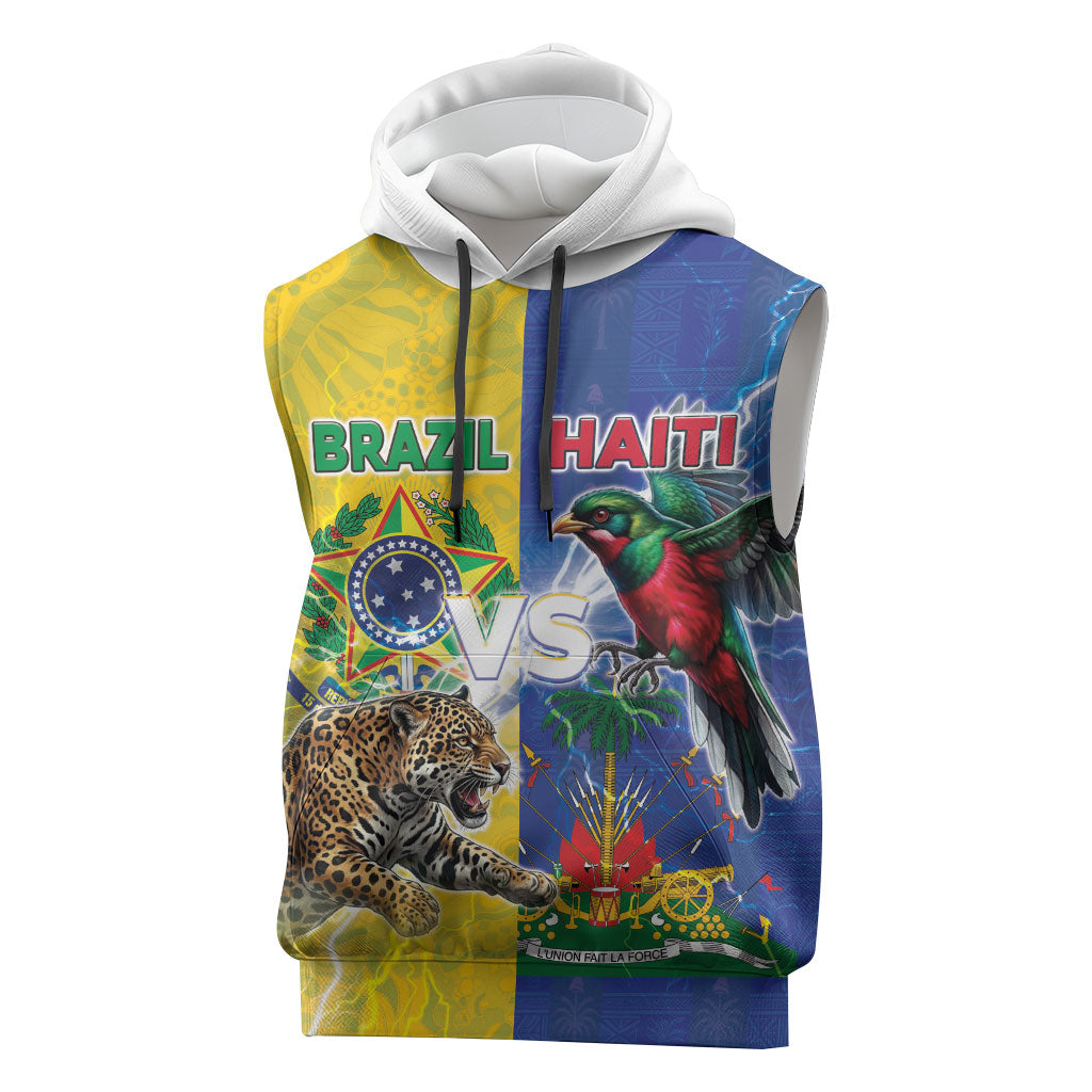 Custom Brazil And Haiti Football Sleeveless Hoodie Jaguar With Kanson Wouj Special Style