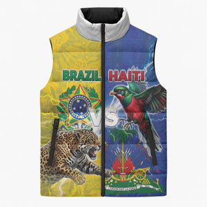 Custom Brazil And Haiti Football Sleeveless Puffer Jacket Jaguar With Kanson Wouj Special Style
