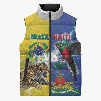 Custom Brazil And Haiti Football Sleeveless Puffer Jacket Jaguar With Kanson Wouj Special Style