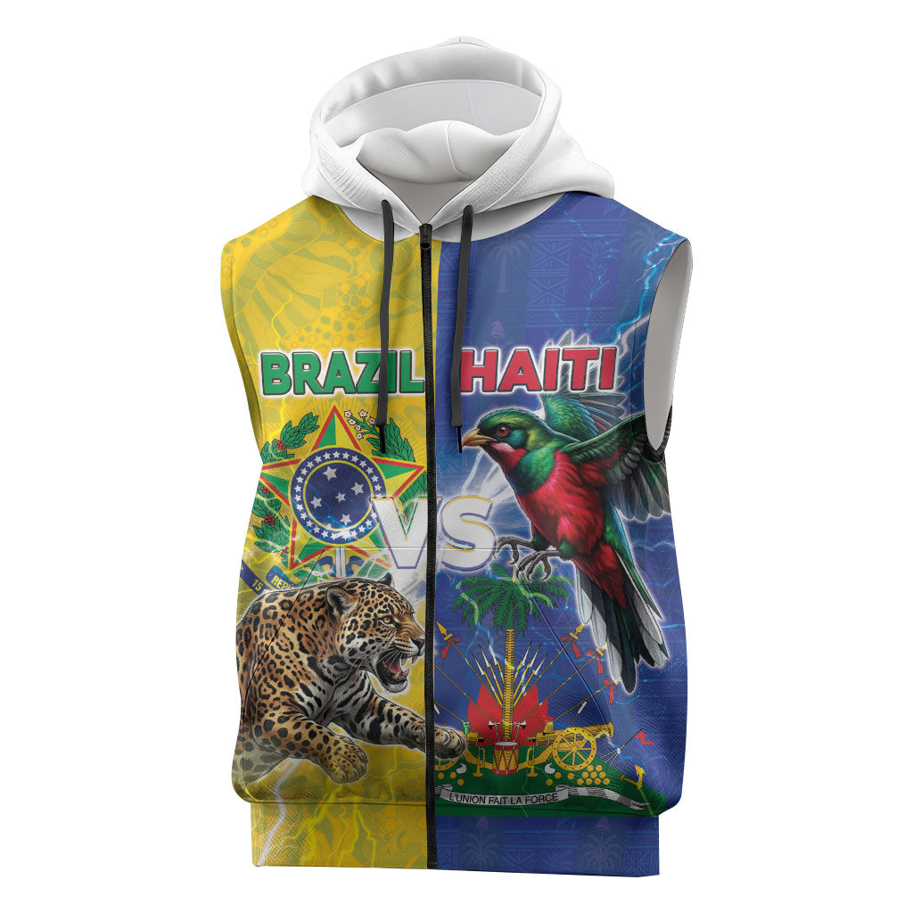 Custom Brazil And Haiti Football Sleeveless Zip Hoodie Jaguar With Kanson Wouj Special Style