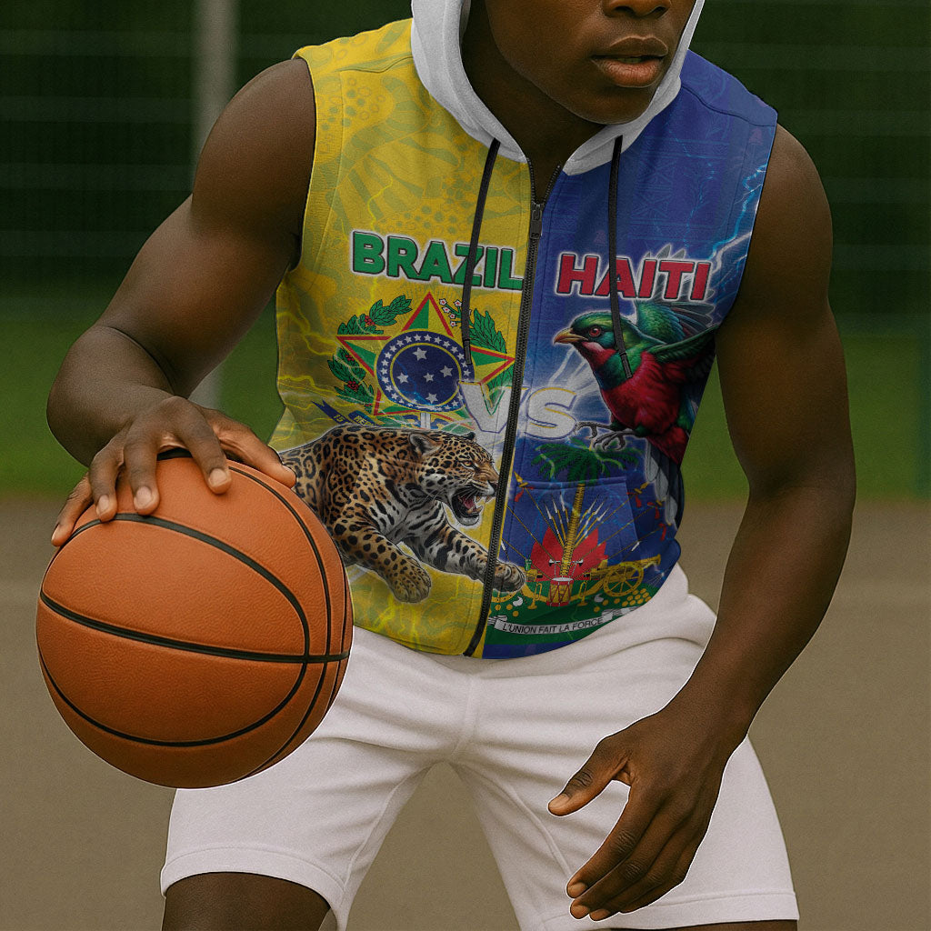 Custom Brazil And Haiti Football Sleeveless Zip Hoodie Jaguar With Kanson Wouj Special Style