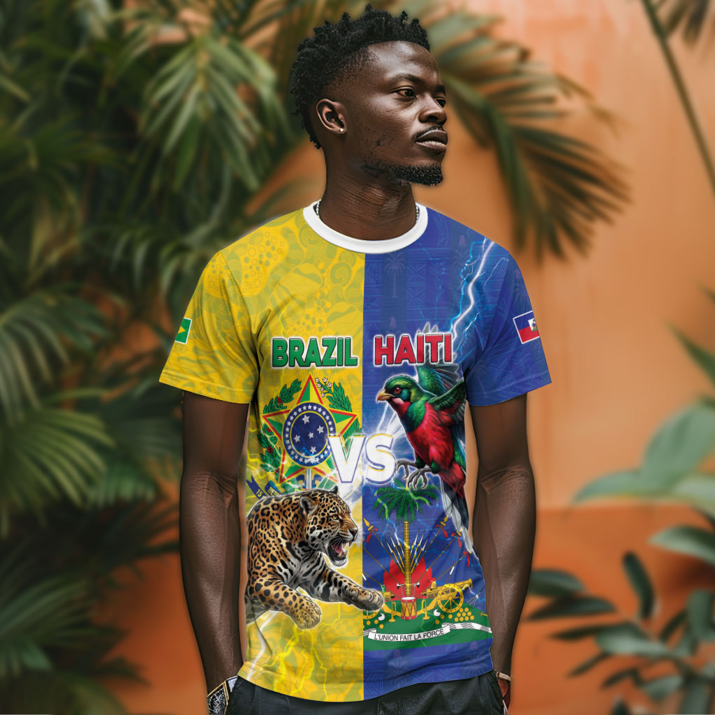 Custom Brazil And Haiti Football T shirt Jaguar With Kanson Wouj Special Style