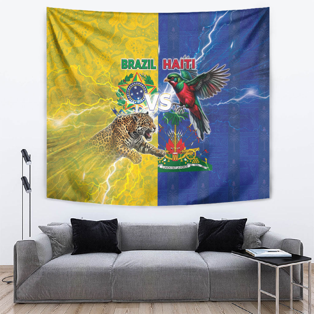 Brazil And Haiti Football Tapestry Jaguar With Kanson Wouj Special Style