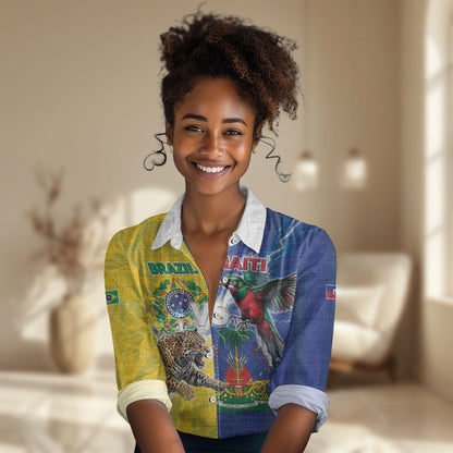 Custom Brazil And Haiti Football Women Casual Shirt Jaguar With Kanson Wouj Special Style