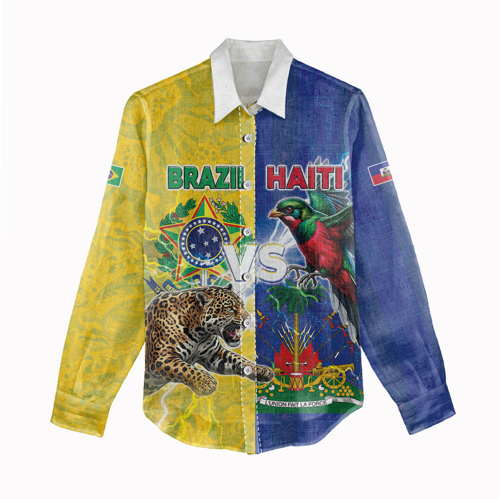 Custom Brazil And Haiti Football Women Casual Shirt Jaguar With Kanson Wouj Special Style