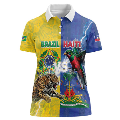Custom Brazil And Haiti Football Women Polo Shirt Jaguar With Kanson Wouj Special Style