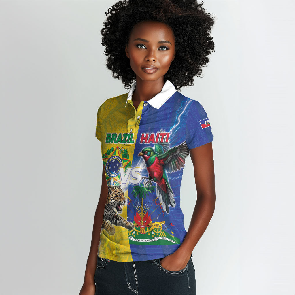 Custom Brazil And Haiti Football Women Polo Shirt Jaguar With Kanson Wouj Special Style