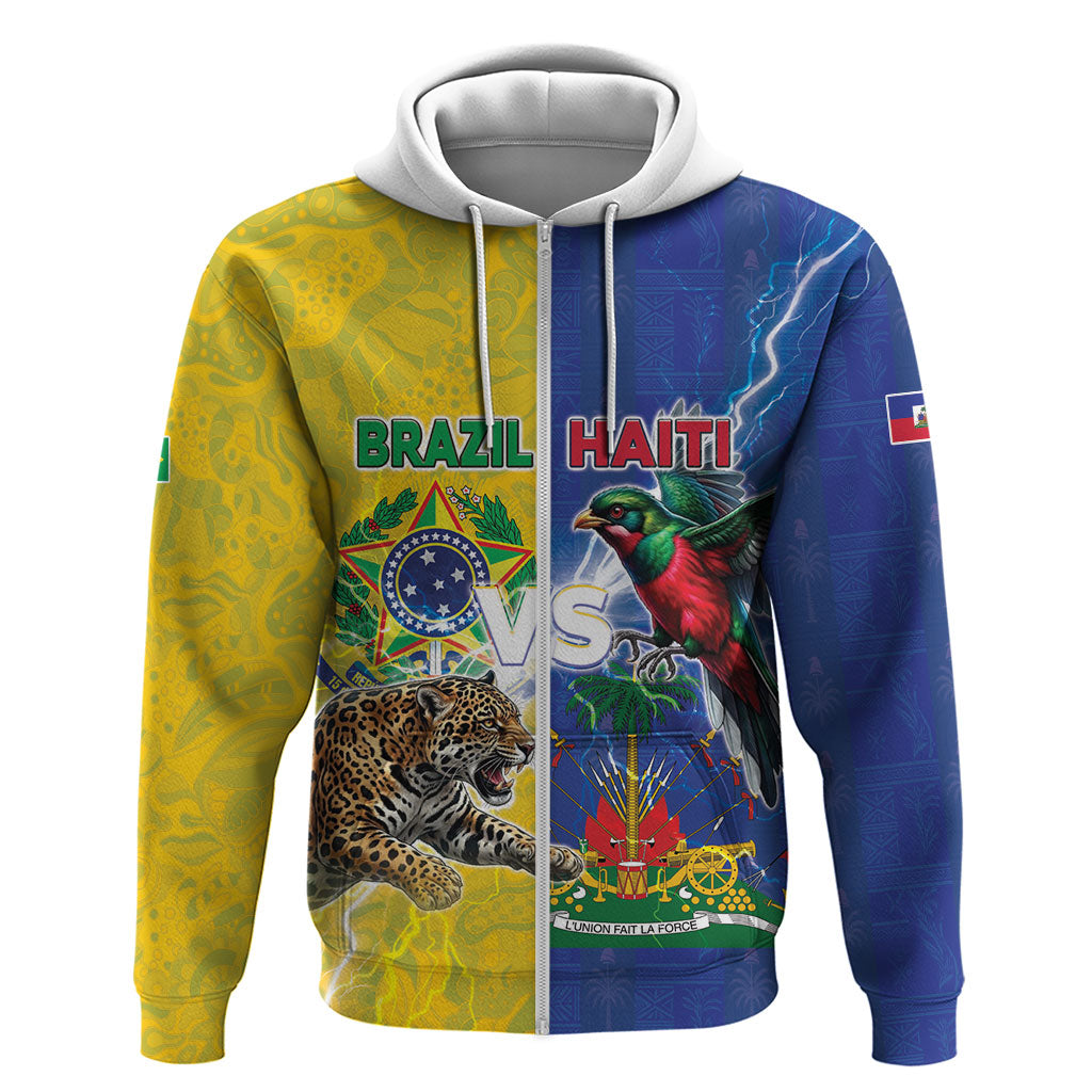 Custom Brazil And Haiti Football Zip Hoodie Jaguar With Kanson Wouj Special Style