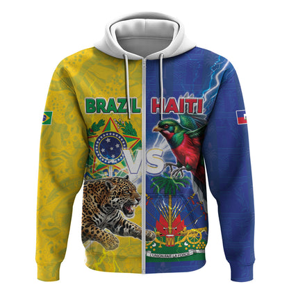 Custom Brazil And Haiti Football Zip Hoodie Jaguar With Kanson Wouj Special Style