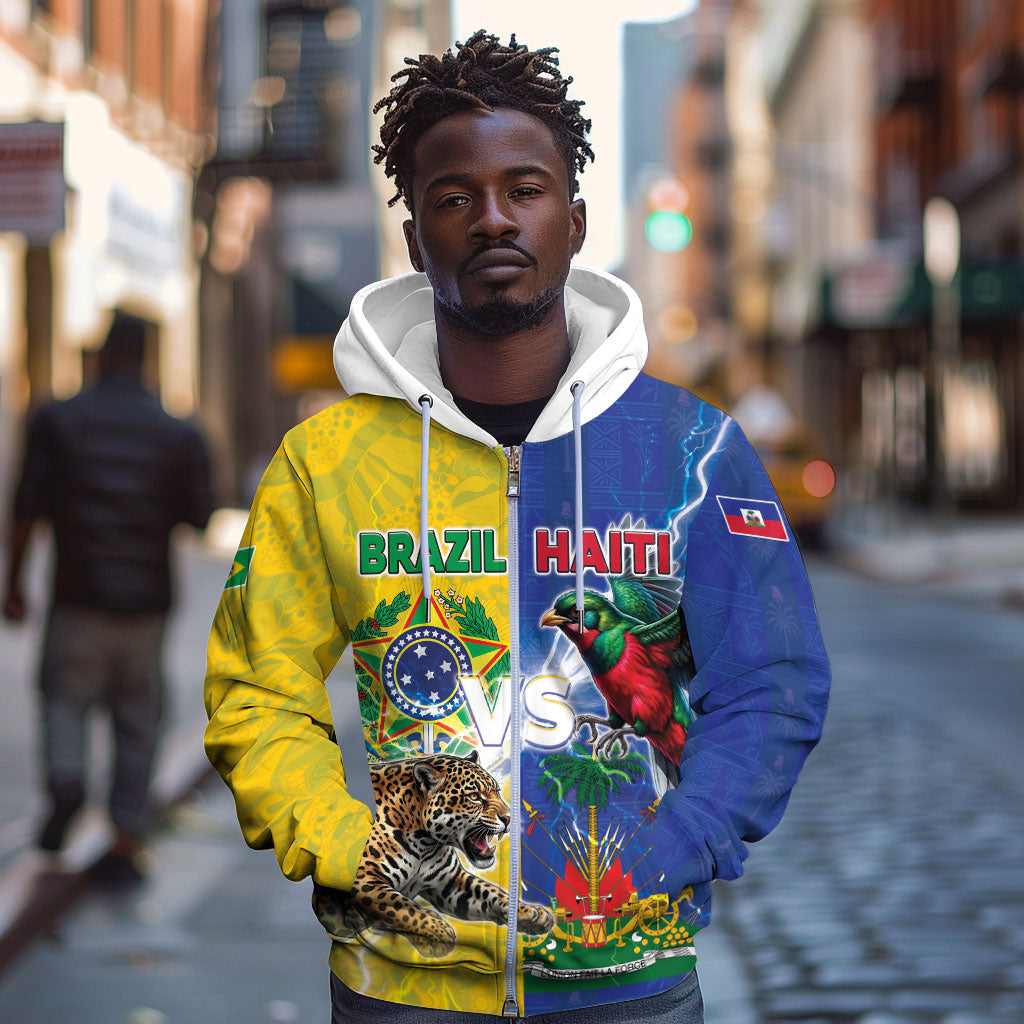 Custom Brazil And Haiti Football Zip Hoodie Jaguar With Kanson Wouj Special Style