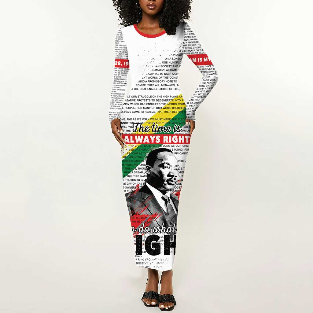 Martin Luther King Long Sleeve Bodycon Dress Honoring The Legacy White Version LT05