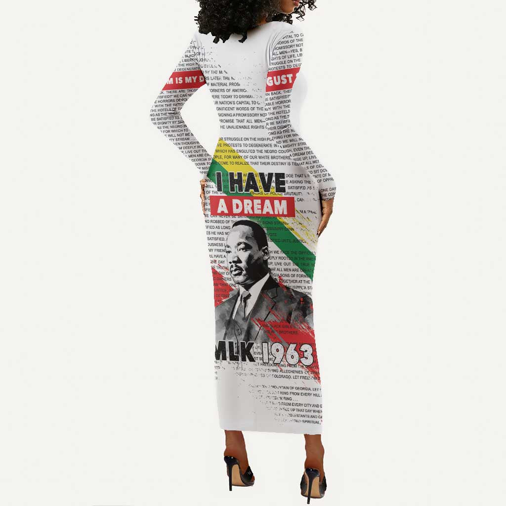 Martin Luther King Long Sleeve Bodycon Dress Honoring The Legacy White Version LT05