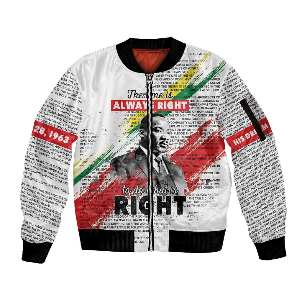 Martin Luther King Sleeve Zip Bomber Jacket Honoring The Legacy White Version