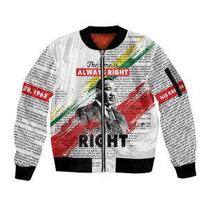 Martin Luther King Sleeve Zip Bomber Jacket Honoring The Legacy White Version