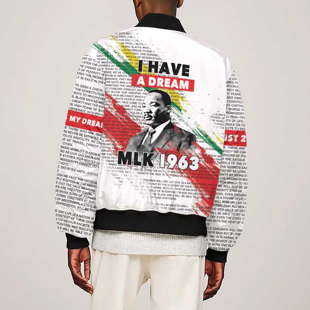 Martin Luther King Sleeve Zip Bomber Jacket Honoring The Legacy White Version