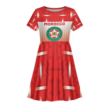 Custom Morocco Football Kid Short Sleeve Dress 1994 Retro Red Version - African Pride