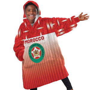 Custom Morocco Football Kid Wearable Blanket Hoodie 1994 Retro Red Version - African Pride