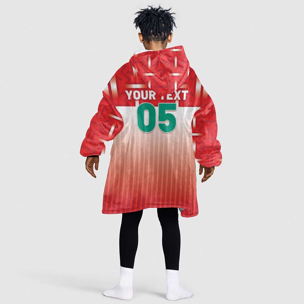 Custom Morocco Football Kid Wearable Blanket Hoodie 1994 Retro Red Version - African Pride