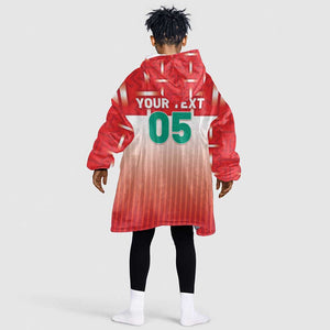 Custom Morocco Football Kid Wearable Blanket Hoodie 1994 Retro Red Version - African Pride
