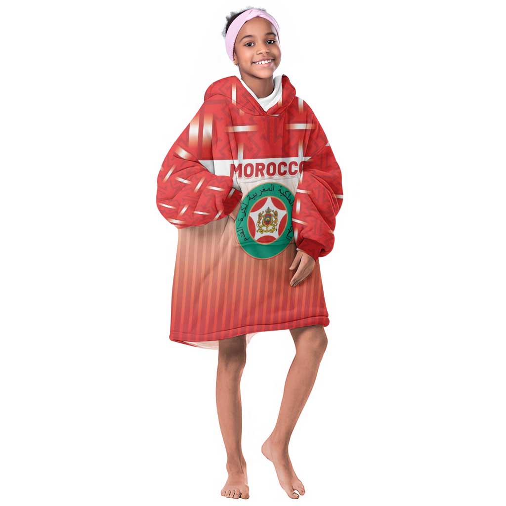 Custom Morocco Football Kid Wearable Blanket Hoodie 1994 Retro Red Version - African Pride