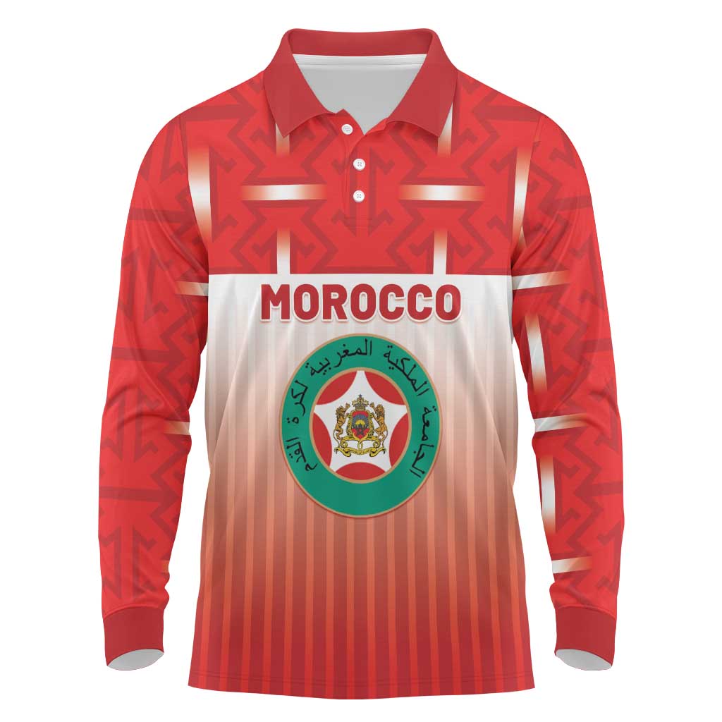 Custom Morocco Football Long Sleeve Polo Shirt 1994 Retro Red Version - African Pride