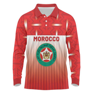 Custom Morocco Football Long Sleeve Polo Shirt 1994 Retro Red Version - African Pride
