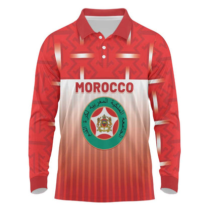 Custom Morocco Football Long Sleeve Polo Shirt 1994 Retro Red Version - African Pride