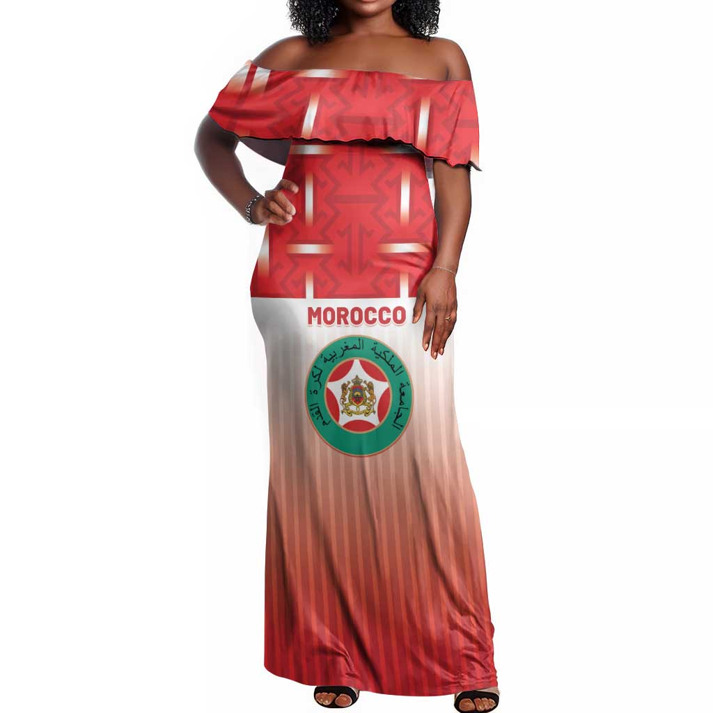 Custom Morocco Football Off Shoulder Maxi Dress 1994 Retro Red Version - African Pride